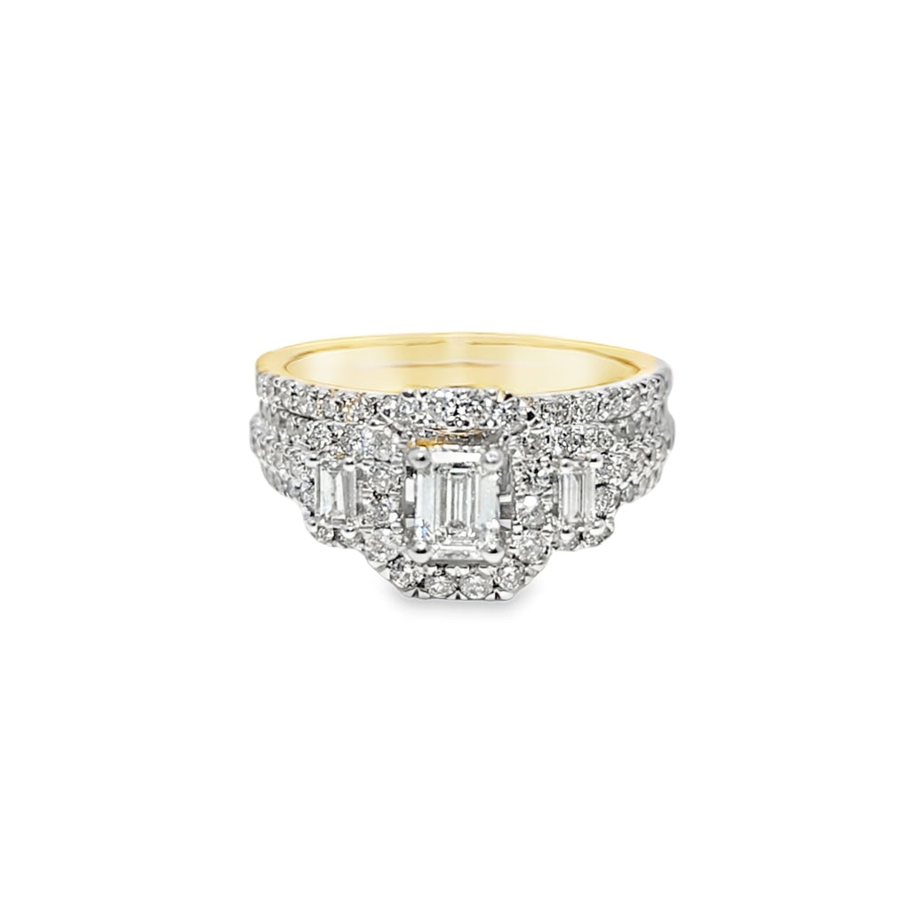 14K Yellow Gold Emerald Cut Diamond Halo Engagement Ring 1.48 ctw | Elegant Bridal Set – Jewelry Palace Lithonia GA