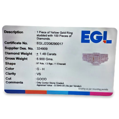 14K Yellow Gold Emerald Cut Diamond Halo Engagement Ring 1.48 ctw | Elegant Bridal Set – Jewelry Palace Lithonia GA