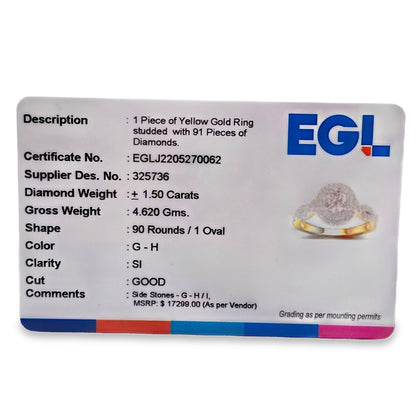 14K Yellow Gold Oval Cut Diamond Double Halo Engagement Ring 1.50 ctw | Elegant Bridal Jewelry – Jewelry Palace Lithonia GA