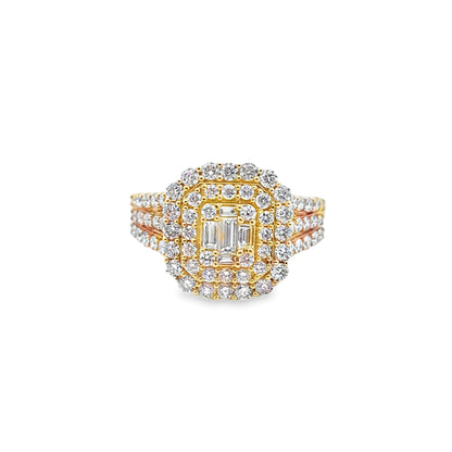 14K Yellow Gold Baguette Cluster Diamond Halo Ring 1.55 ctw | Luxurious Bridal & Fashion Jewelry – Jewelry Palace Lithonia GA