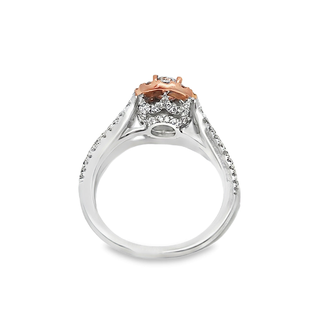 14K Rose and White Gold Round Cut Diamond Halo Engagement Ring 1.25 ctw | Elegant Bridal Jewelry – Jewelry Palace Lithonia GA