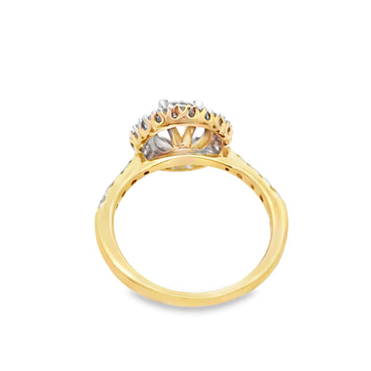 14K Yellow Gold Round Cut Diamond Double Halo Engagement Ring 1.75 CTW