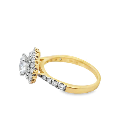 14K Yellow Gold Round Cut Diamond Double Halo Engagement Ring 1.75 CTW
