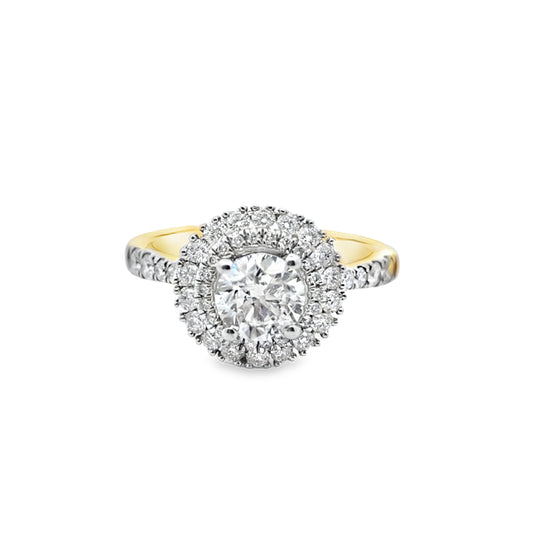 14K Yellow Gold Round Cut Diamond Double Halo Engagement Ring 1.75 CTW