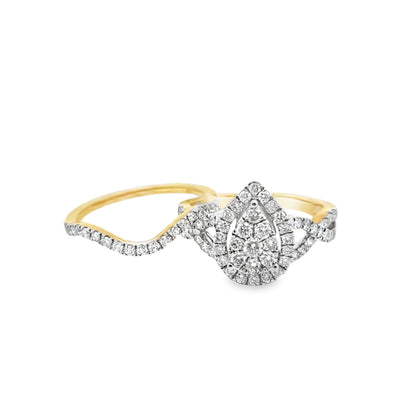 10K Yellow Gold Pear Cut Diamond Bridal Ring Set 1.00 CTW