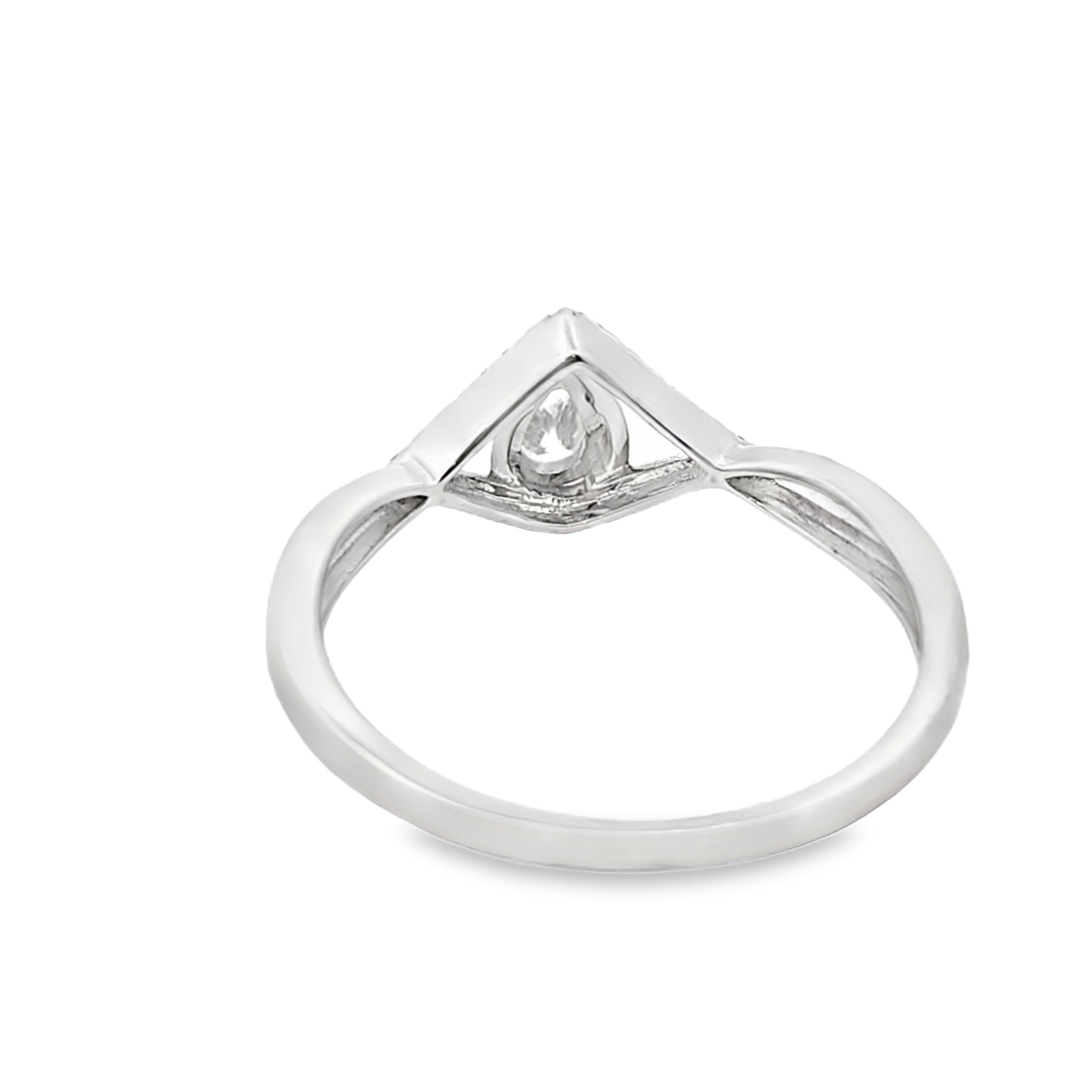 14K White Gold Pear Cut Diamond V-Shaped Engagement Ring 0.23 CTW
