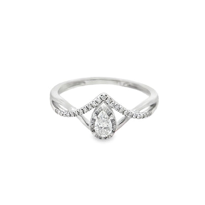 14K White Gold Pear Cut Diamond V-Shaped Engagement Ring 0.23 CTW