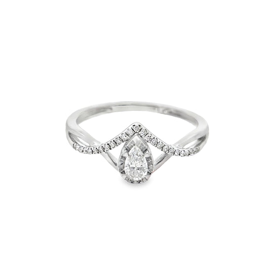 14K White Gold Pear Cut Diamond V-Shaped Engagement Ring 0.23 CTW
