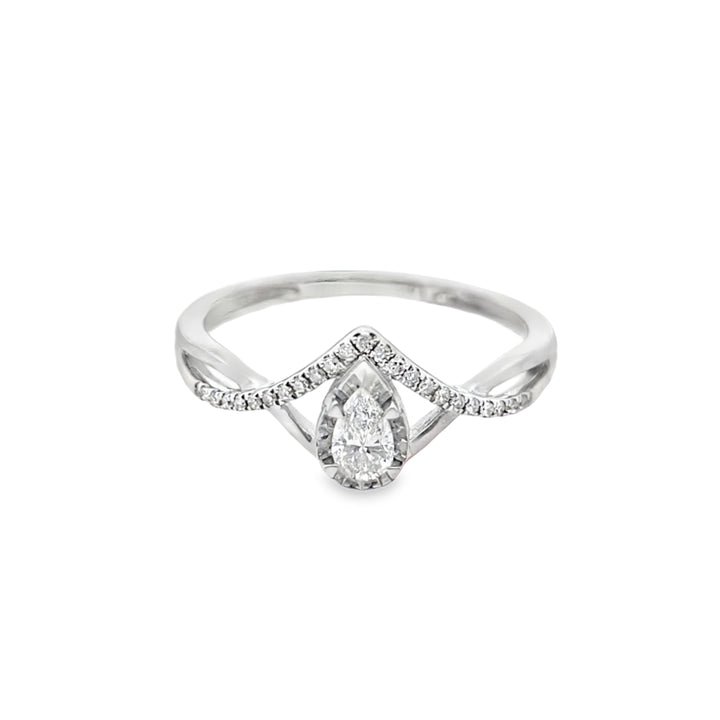 14K White Gold Pear Cut Diamond V-Shaped Engagement Ring 0.23 CTW
