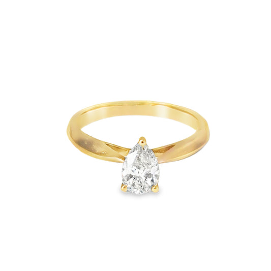 14K Yellow Gold Pear Shape Diamond Solitaire Engagement Ring 0.75 CTW