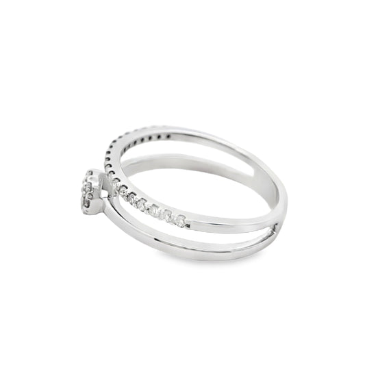 14K White Gold Diamond Cluster Stacking Ring 0.32 CTW – Dainty Pavé Band Promise Ring