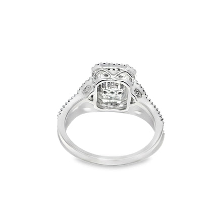 14K White Gold Diamond Square Cut Cluster Ring 0.49 ctw | Baguette & Round Halo Design – Jewelry Palace