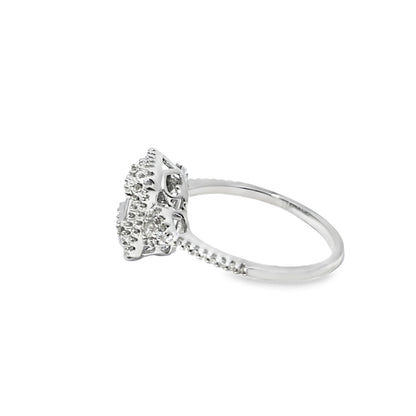 14K White Gold Diamond Square Cut Cluster Ring 0.49 ctw | Baguette & Round Halo Design – Jewelry Palace