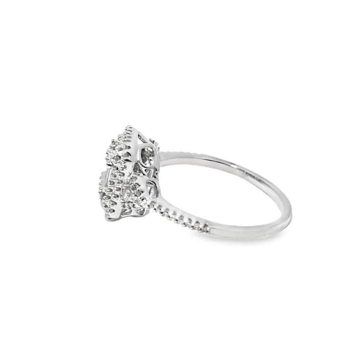 14K White Gold Diamond Square Cut Cluster Ring 0.49 ctw | Baguette & Round Halo Design – Jewelry Palace