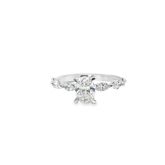 14K White Gold Diamond Engagement Ring with Oval Cut Center 1.625 ctw | Marquise Accent Bridal Ring – Jewelry Palace