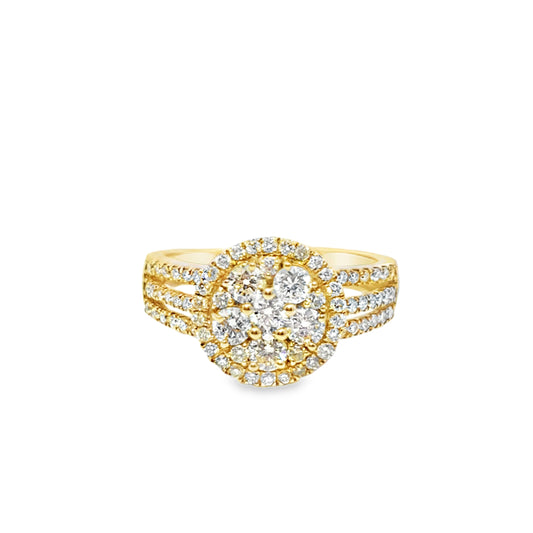 10K Yellow Gold Diamond Cluster Ring 1.25 ctw | Round Cut Halo Engagement Ring – Jewelry Palace