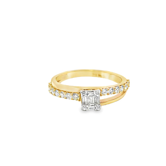 14K Yellow Gold Diamond Square Cut Ring 1.00 ctw | Baguette Cluster Engagement Ring – Jewelry Palace