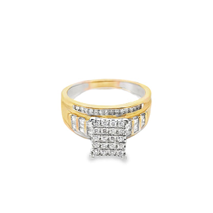 10k Yellow Gold Diamond Square Ring Cinderella Set 0.50 ctw