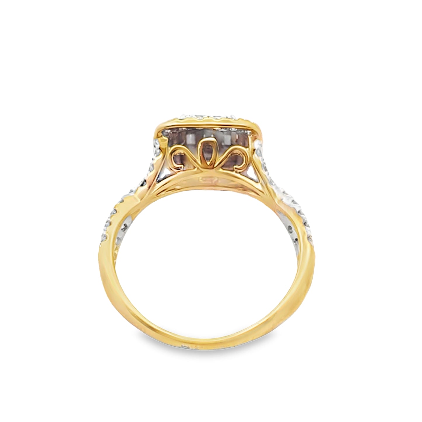 10k Yellow Gold Baguette Cut Diamond Ring with Spiral Band 1.00 ctw