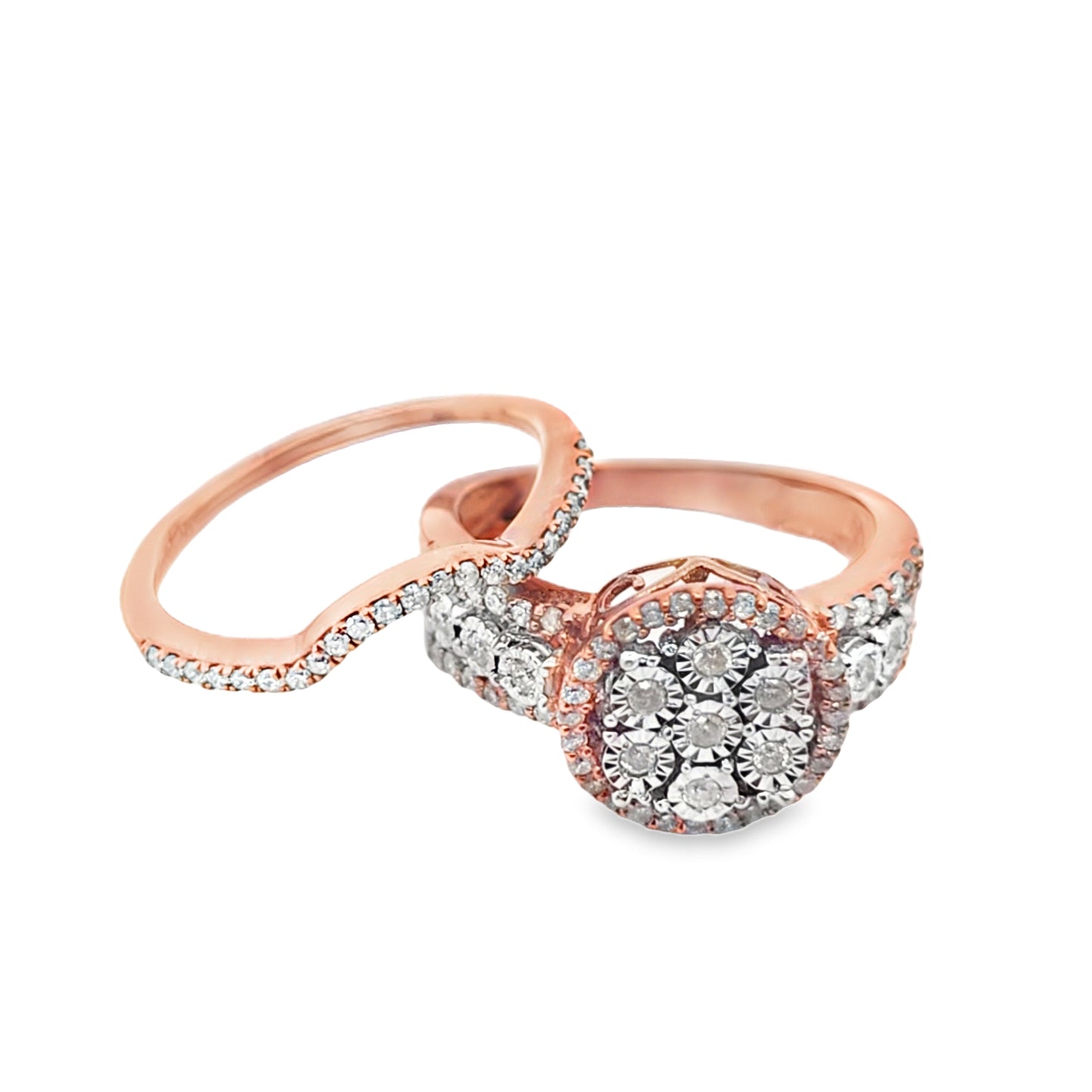 10K Rose Gold Flower Set Diamond  Ring with Diamond Band 0.75 ctw