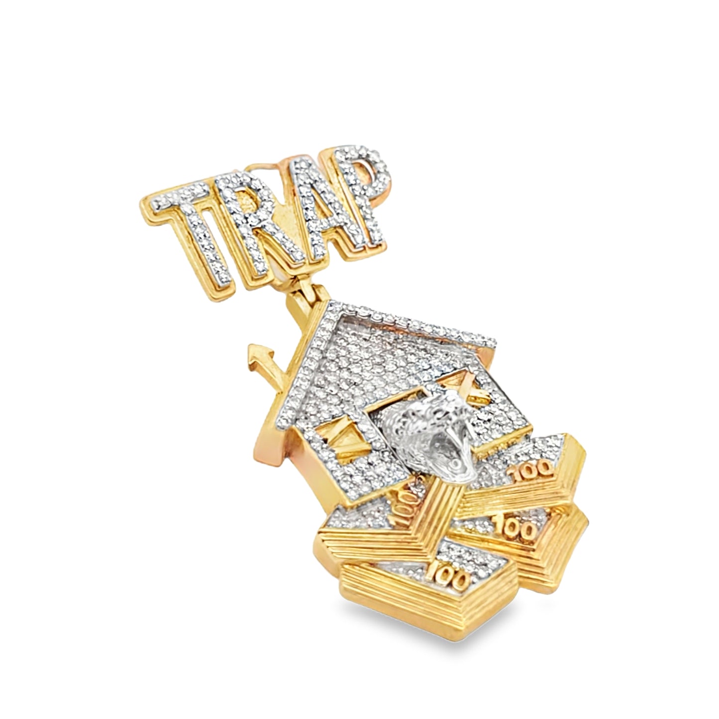 10K Yellow Gold Diamond Trap House Pendant 1.00 ctw | Iced Out Money Stack Hip Hop Pendant – Jewelry Palace