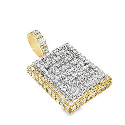 10K Yellow Gold Diamond Square Cut Pendant 5.00 ctw | Iced Out Baguette Pendant for Men – Jewelry Palace