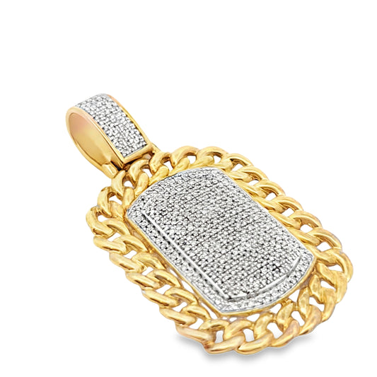 10K Yellow Gold Diamond Dog Tag Pendant with Cuban Border 0.87 ctw | Iced Out Pendant for Men – Jewelry Palace
