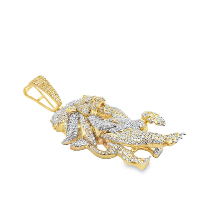 10K Yellow Gold Diamond Lion Pendant 2.30 ctw | Iced Out Round Brilliant Pendant for Men – Jewelry Palace