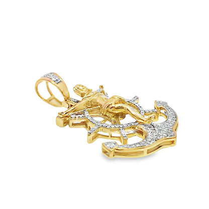 10K Yellow Gold Diamond Anchor Pendant 0.75 ctw | Nautical & Faith-Inspired Iced Out Pendant – Jewelry Palace