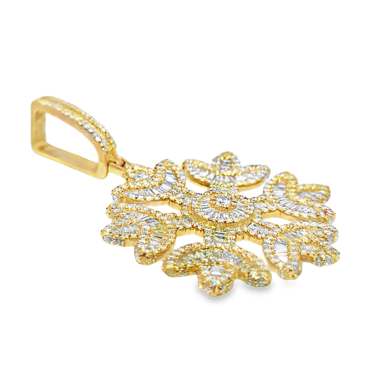 10K Yellow Gold Diamond Snowflake Pendant 6.00 ctw | Iced Out Luxury Winter Pendant – Jewelry Palace