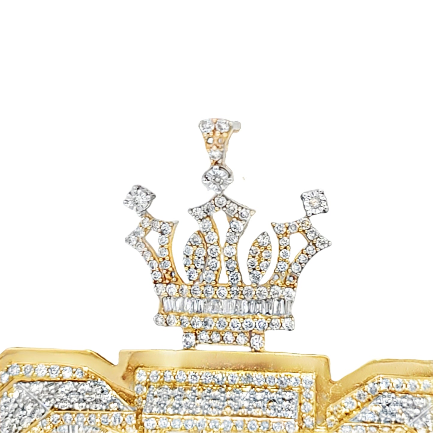 10K Yellow Gold Diamond Baguette “CEO” Crown Pendant 8.0 ctw