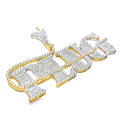 10K Yellow Gold Diamond 'Plug' Pendant with Baguette Cut Diamond Accents 2.64 ctw
