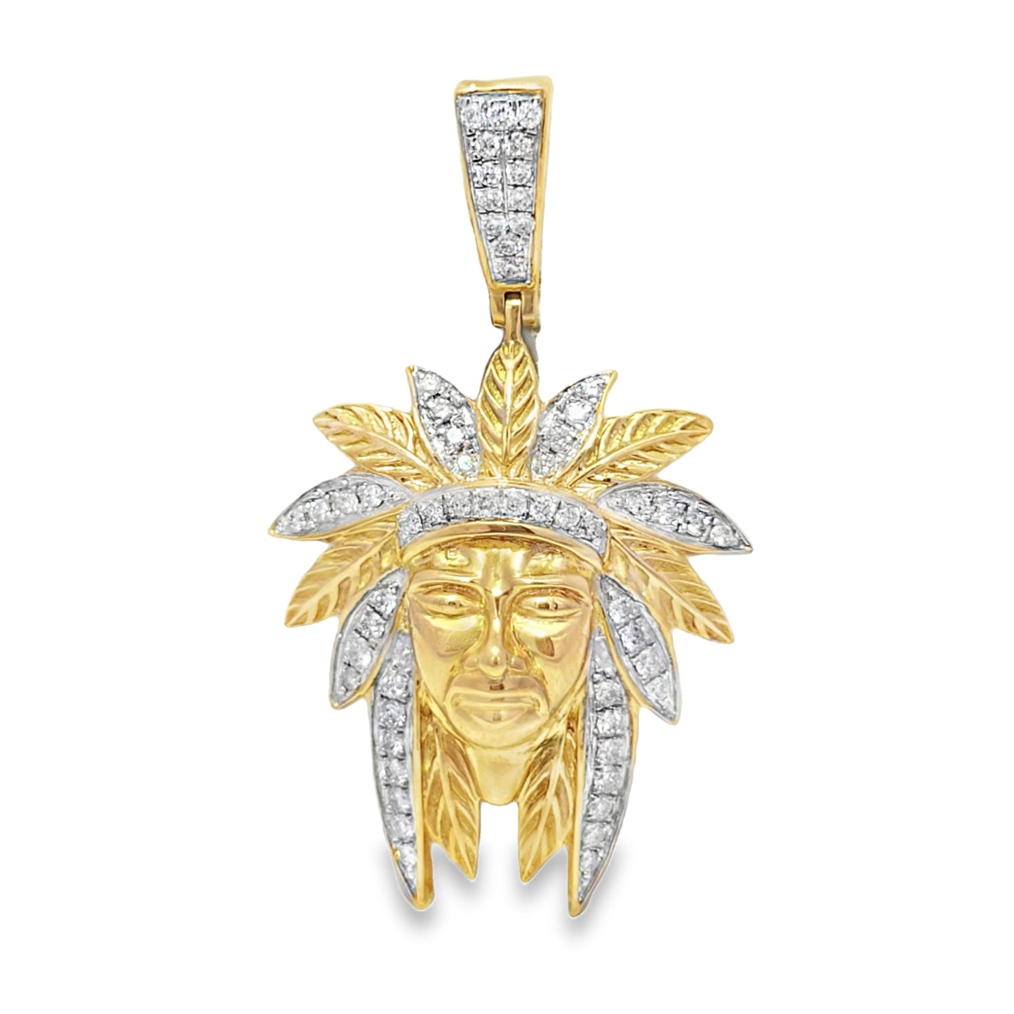 10K Yellow Gold Diamond Native American Chief Pendant 0.75 ctw | Cultural Heritage Charm