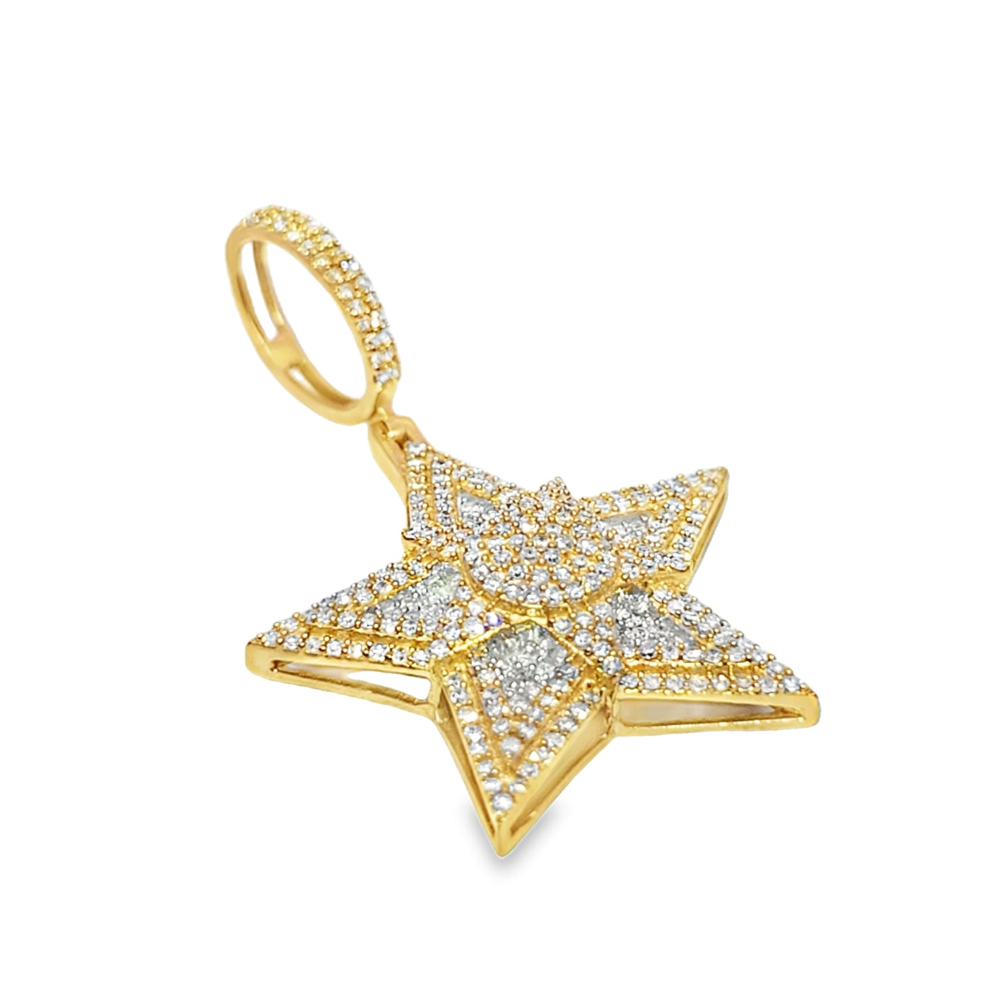 10K Yellow Gold Diamond Star Pendant 0.80 ctw | Round Brilliant Cut Iced-Out Charm