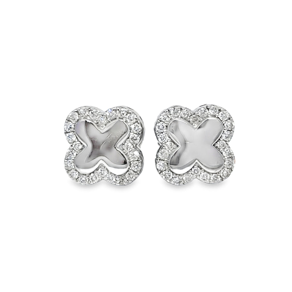 10K White Gold Diamond Clover Stud Earrings 0.28 CTW | Jewelry Palace