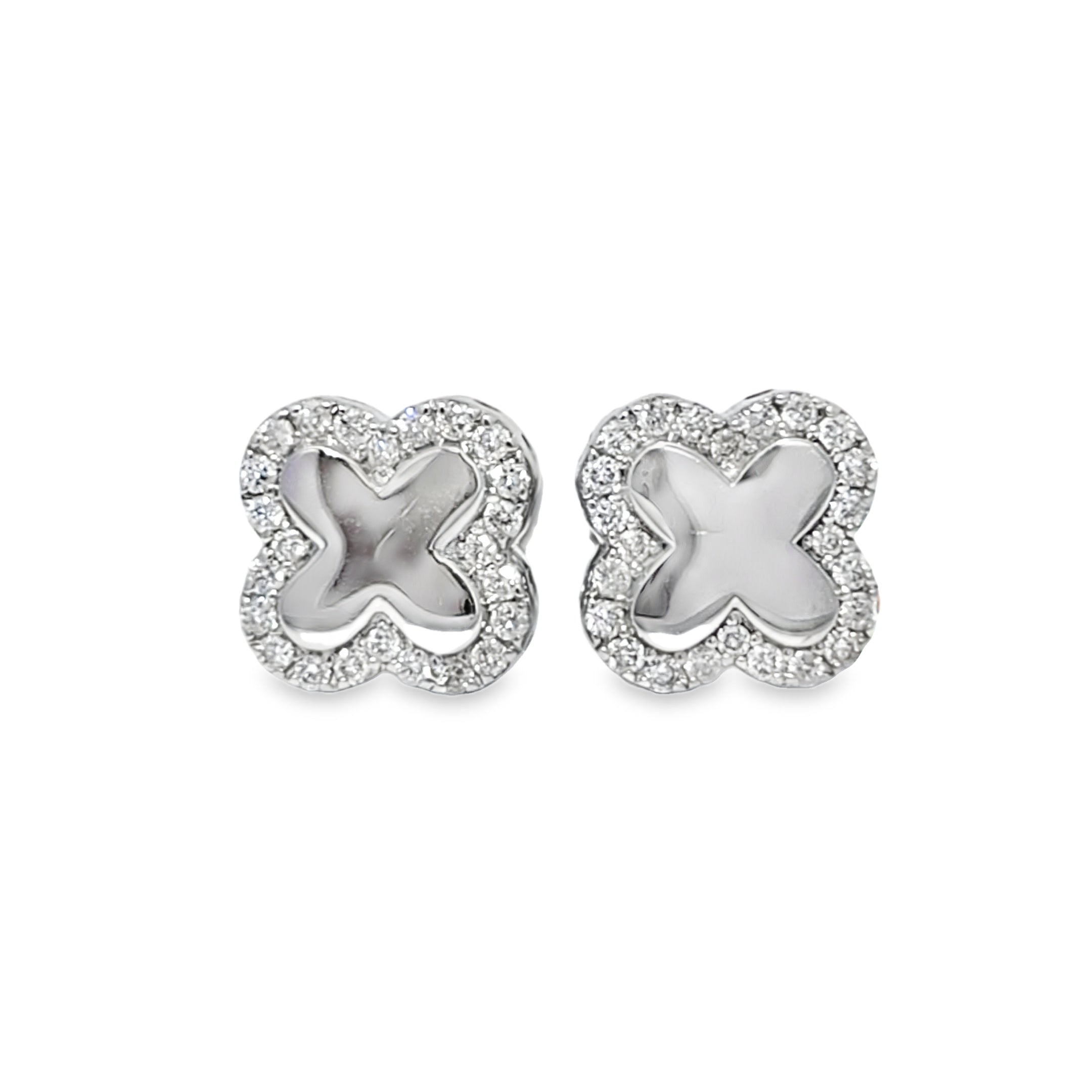 10K White Gold Diamond Clover Stud Earrings 0.28 CTW | Jewelry Palace