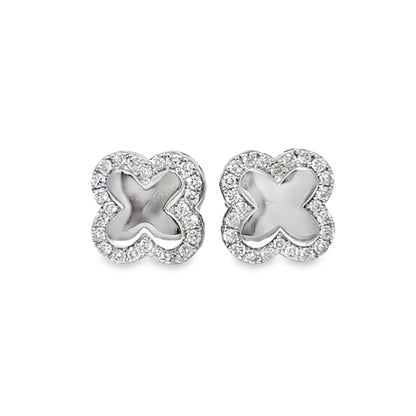 10K White Gold Diamond Clover Stud Earrings 0.28 CTW | Jewelry Palace