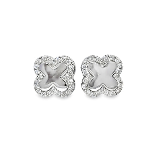 10K White Gold Diamond Clover Stud Earrings 0.28 CTW | Jewelry Palace