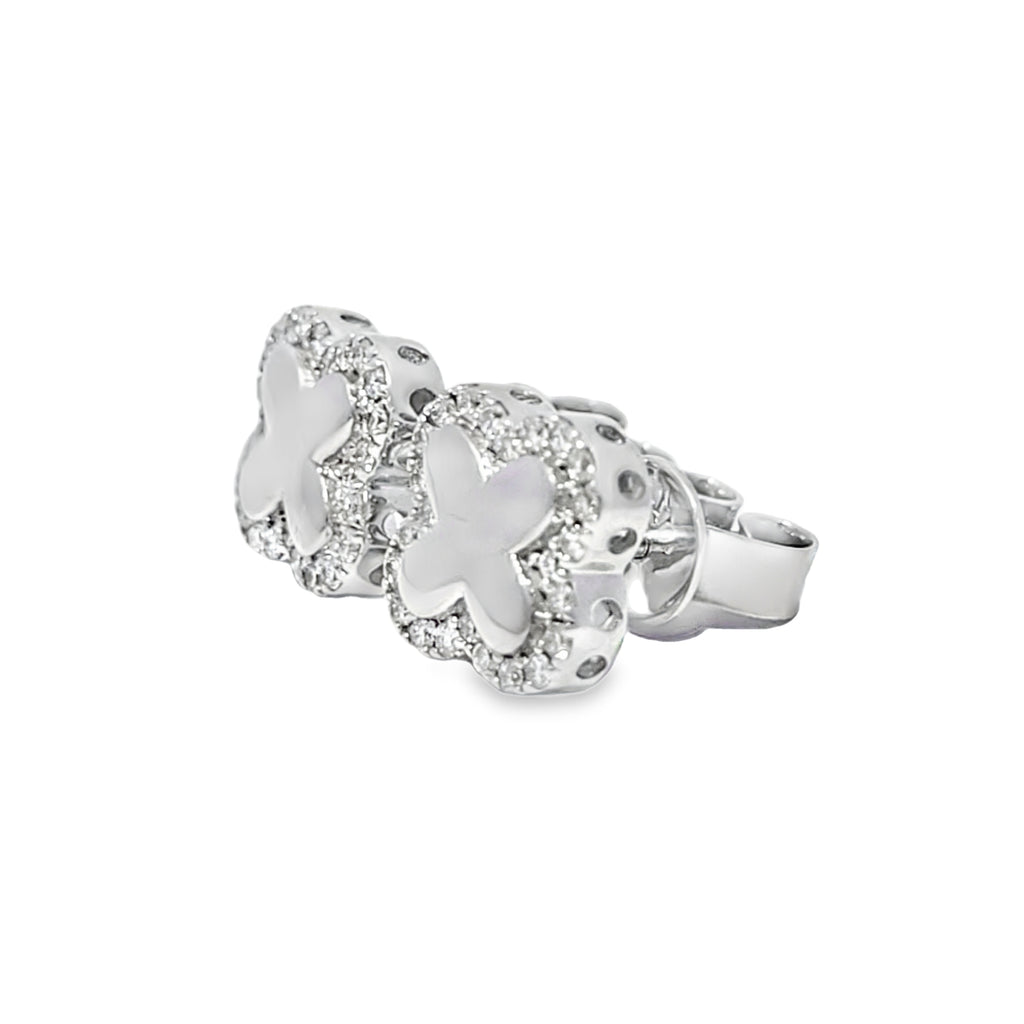 10K White Gold Diamond Clover Stud Earrings 0.28 CTW | Jewelry Palace