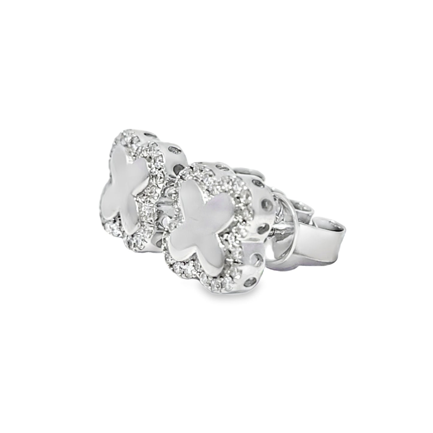 10K White Gold Diamond Clover Stud Earrings 0.28 CTW | Jewelry Palace