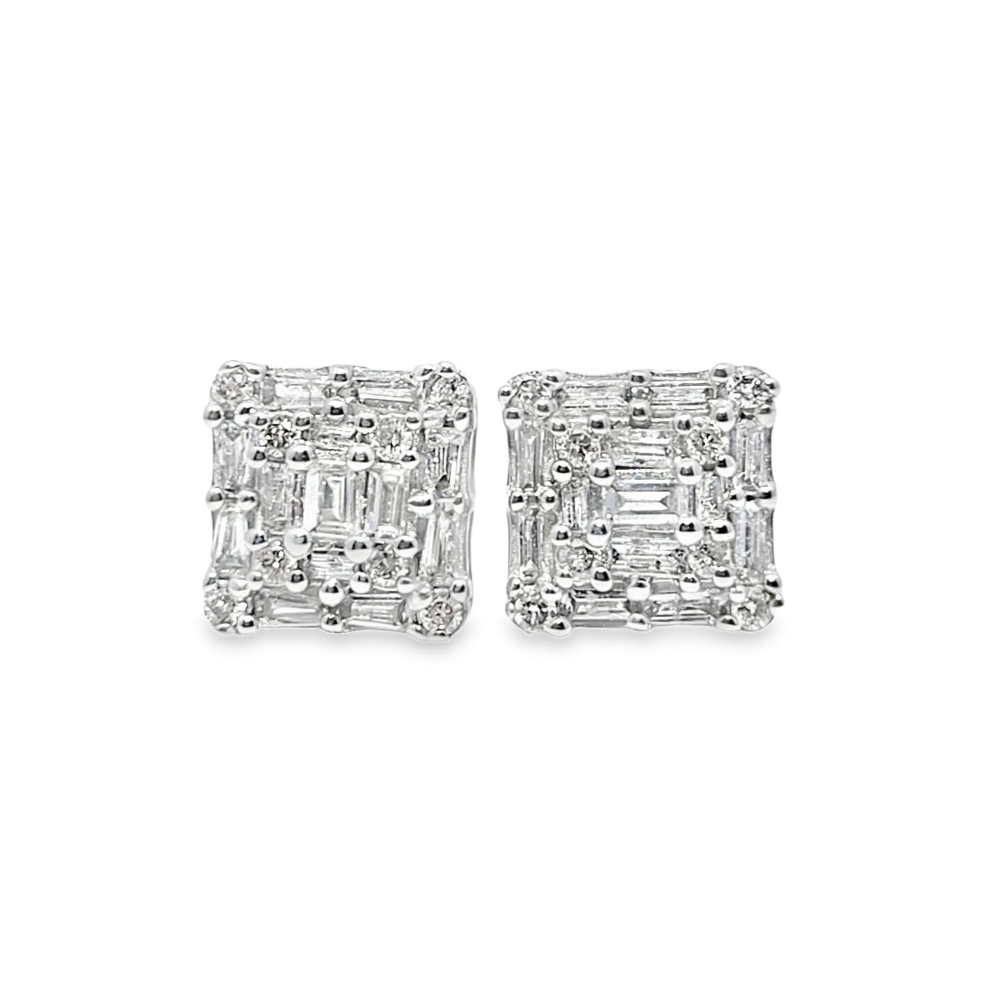 14K White & Yellow Gold Diamond Earrings with Fancy Brown Square Diamonds 0.61 CTW | Jewelry Palace