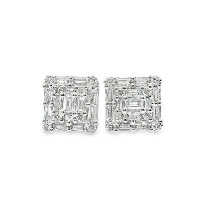 14K White & Yellow Gold Diamond Earrings with Fancy Brown Square Diamonds 0.61 CTW | Jewelry Palace