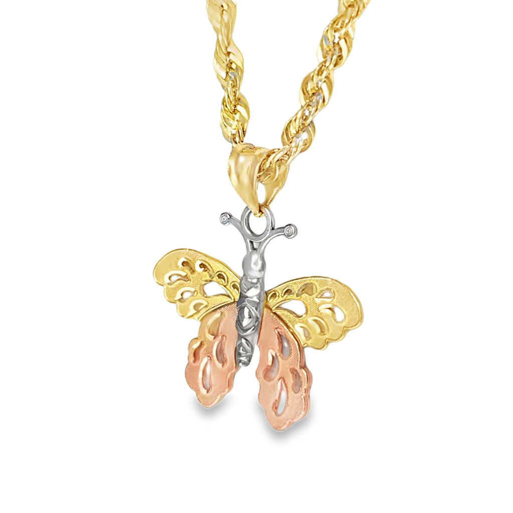 10K Tri-Color Gold Butterfly Pendant Necklace Set – Symbol of Beauty & Transformation | Jewelry Palace