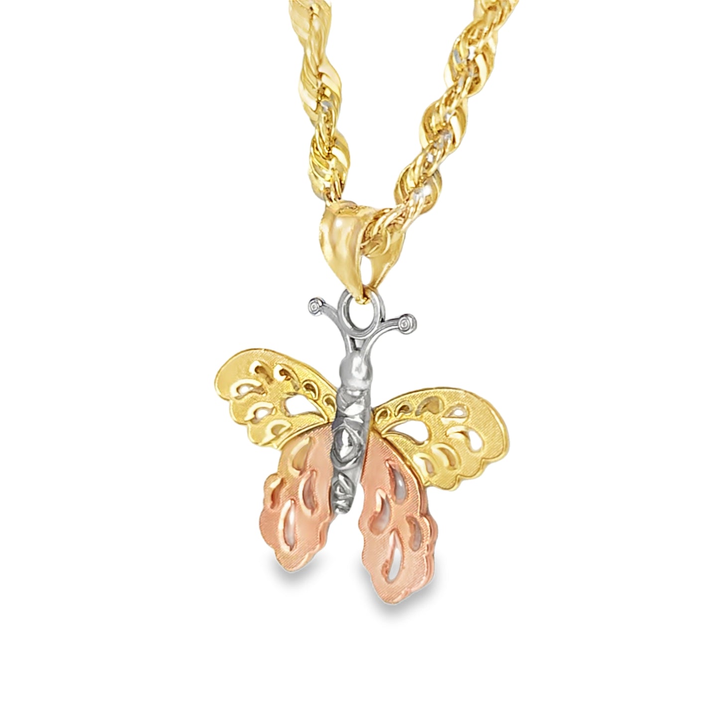 10K Tri-Color Gold Butterfly Pendant Necklace Set – Symbol of Beauty & Transformation | Jewelry Palace