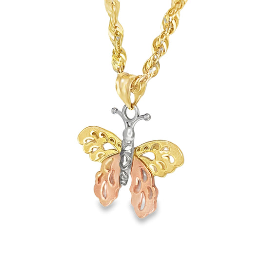 10K Tri-Color Gold Butterfly Pendant Necklace Set – Symbol of Beauty & Transformation | Jewelry Palace