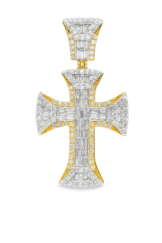 10K Yellow Gold Diamond Baguette Cross Pendant 0.73 ctw