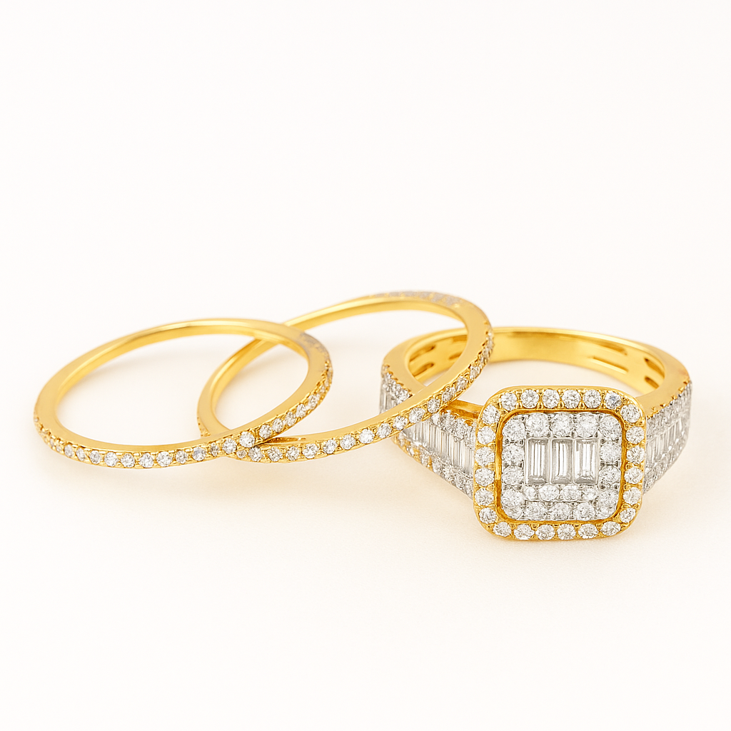 10K Yellow Gold Baguette Diamond Ring with 2 Bands 1.25 ctw