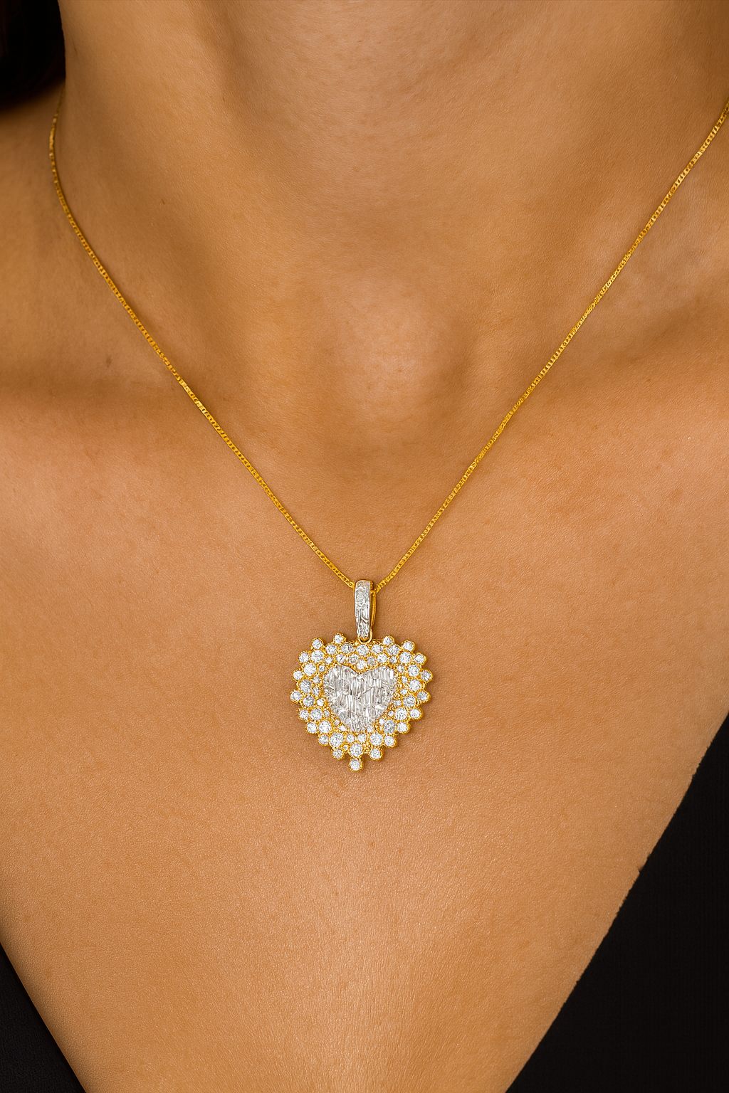 10K Yellow Gold Diamond Heart Necklace Cluster Halo Pendant 0.57 CTW