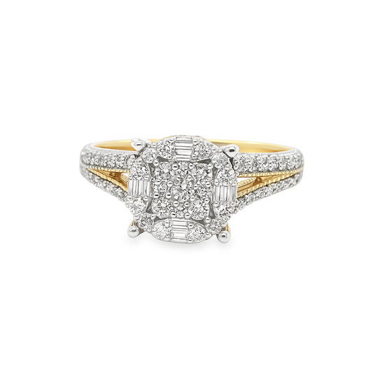 14K Yellow Gold Diamond Ring 0.49 ctw | Cluster Round & Baguette Cut – Jewelry Palace Lithonia GA