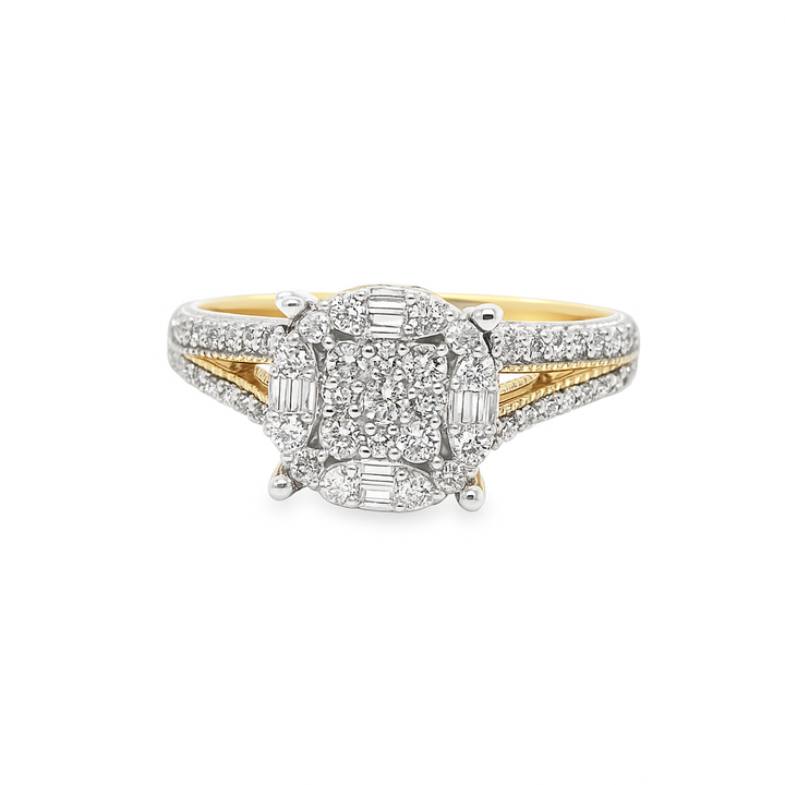 14K Yellow Gold Diamond Ring 0.49 ctw | Cluster Round & Baguette Cut – Jewelry Palace Lithonia GA